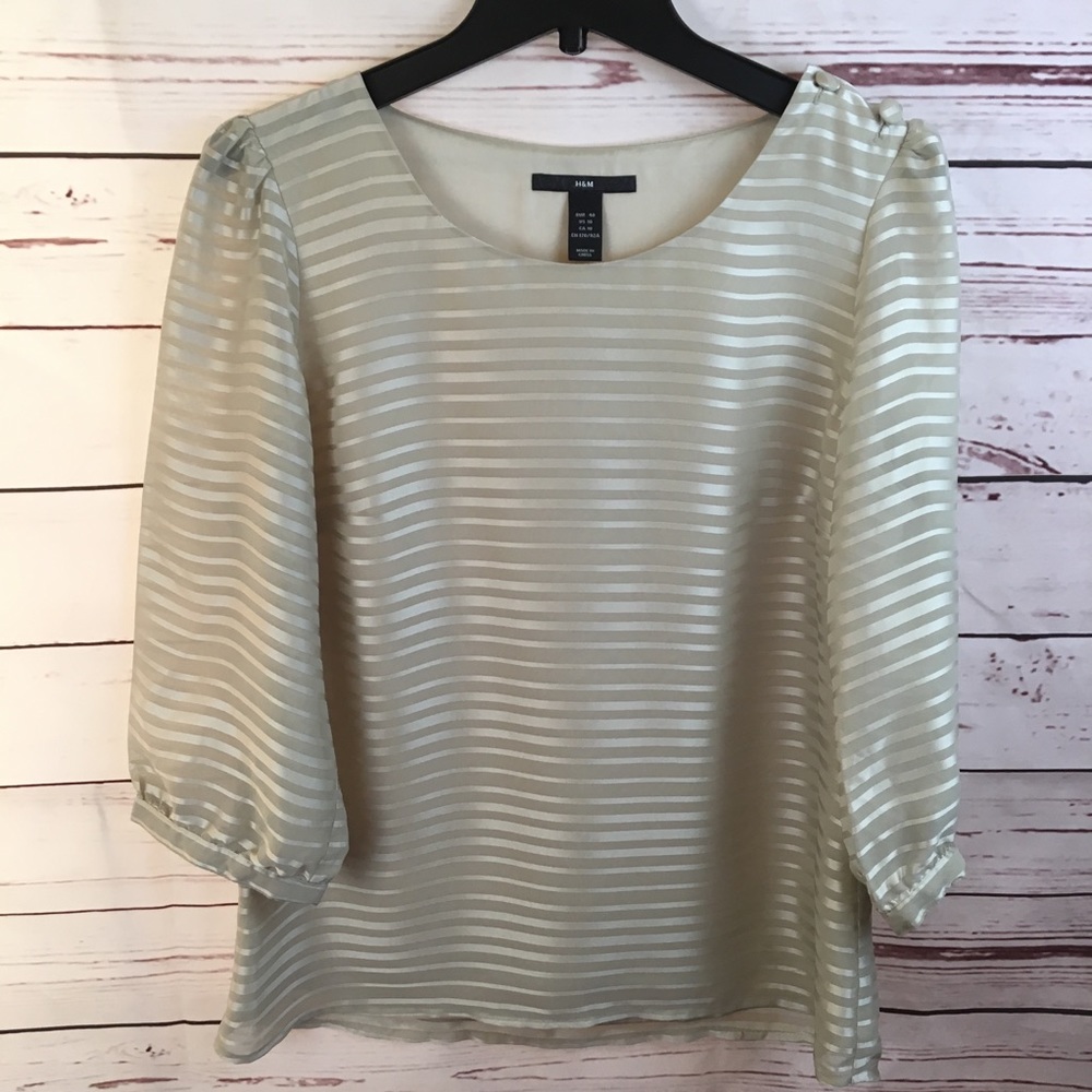 H&M Satin Stripe Top Size 10 Ivory New